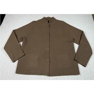 Eileen Fisher Women Medium Brown 100% Boiled Wool Button Front Dress Jacket